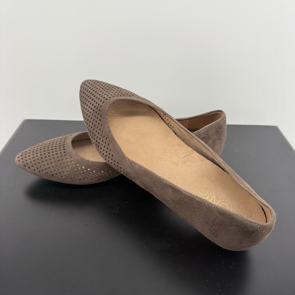 Vionic Posey Women's Shoes Brown Perforated Suede Pointed Toe Size 7.5